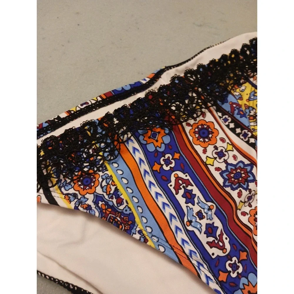 NEW‎ Studio Anne Cole Boho Floral Print Side Tie Bikini Bottoms, Size Large